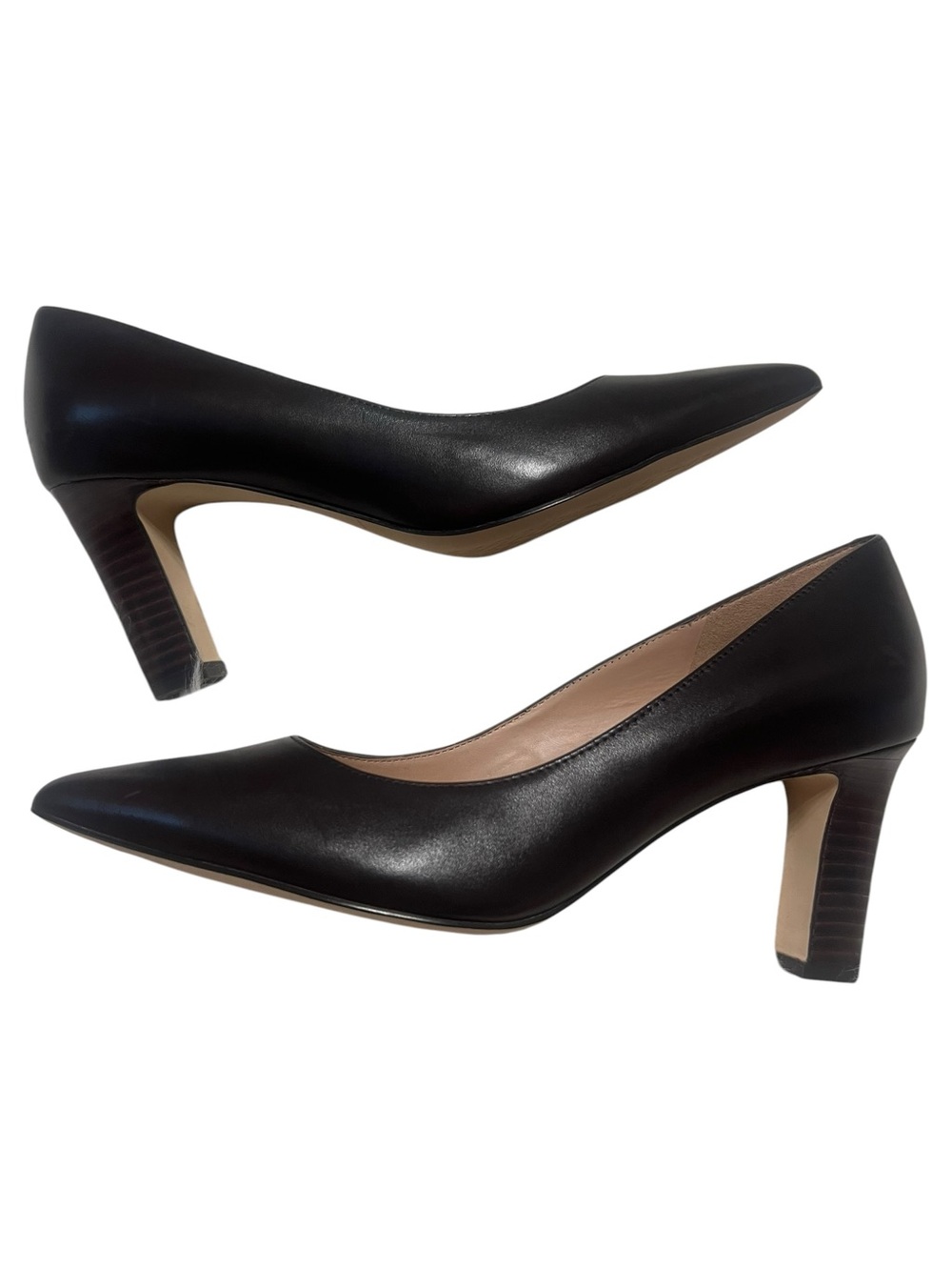 Cole Haan Mylah Dark Brown Leather Pointed Toe Pumps Faux Wood Heel Size 8B